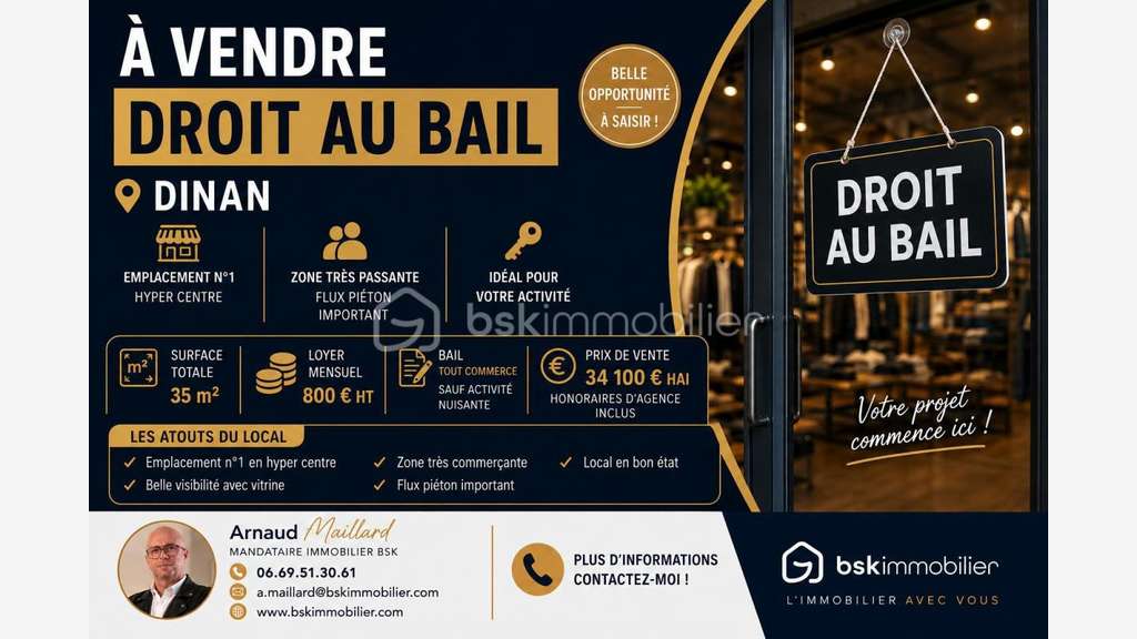 Vente droit de bail empl premium Dinan centre 