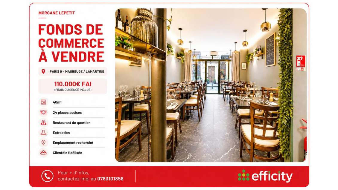 Vente local commercial 40m² à Paris 9eme