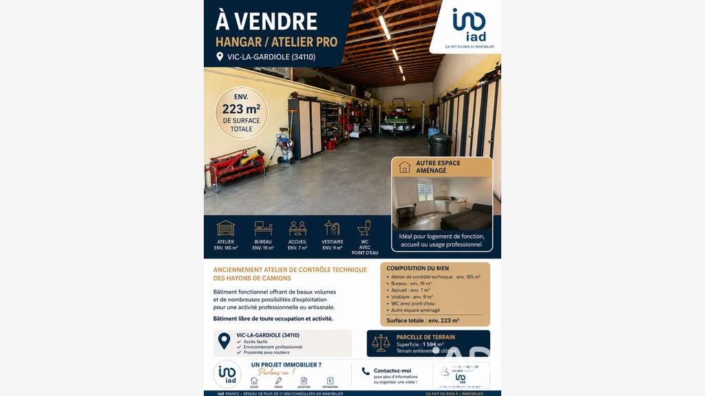 Vente hangar atelier de 223m² à Vic-la-Gardiole