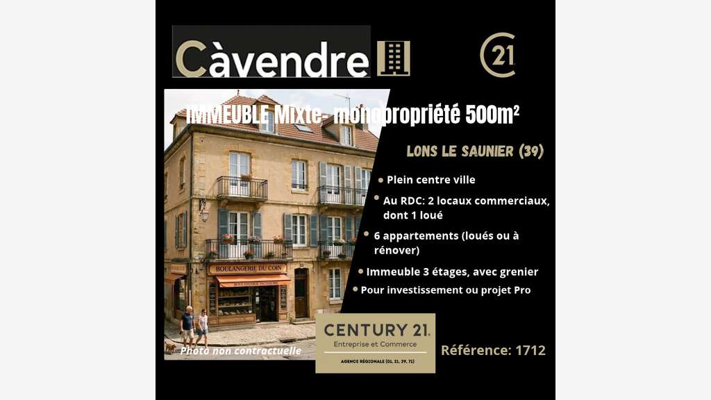A vendre immeuble mixte en monopropriété à Lons Le