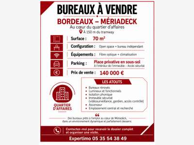 AV bureaux 70m² proche tram à Bordeaux Mériadeck