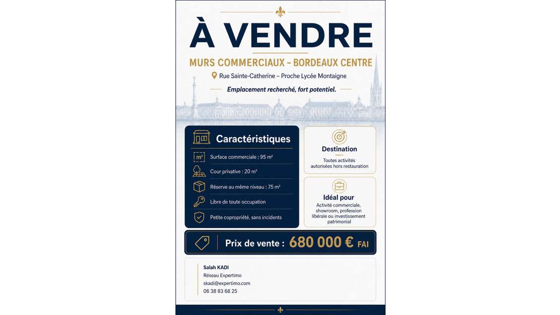 À VENDRE MURS COMMERCIAUX RUE SAINTE-CATHERINE