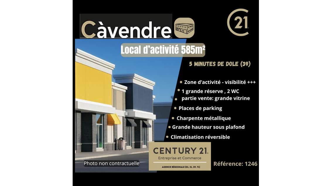 Vente local commercial de 585m² à 5 min de Dole