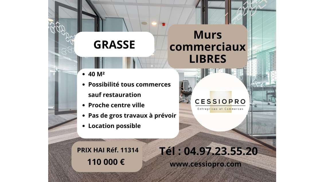 AV murs commerciaux 40m² axe majeur Grasse centre 