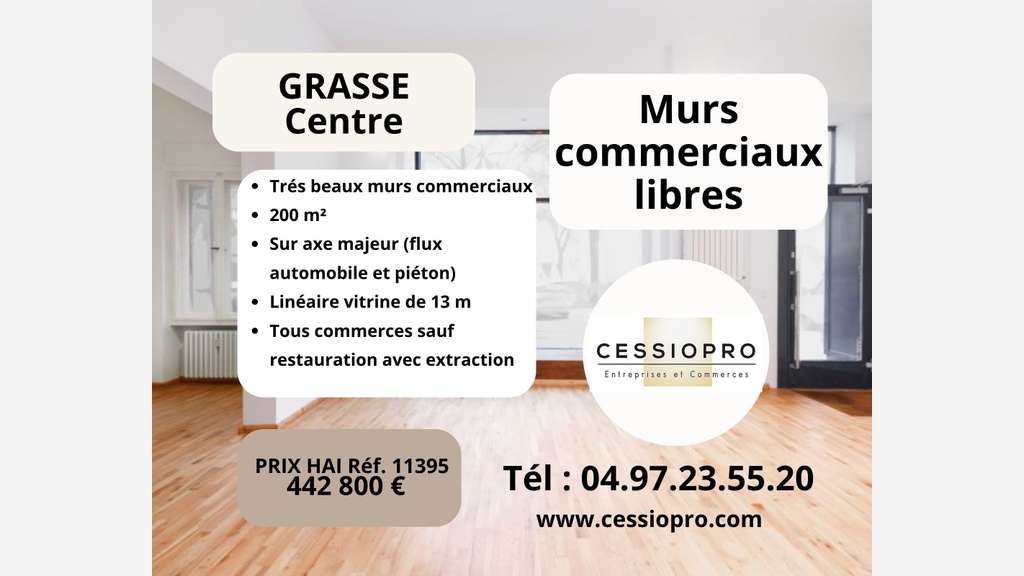 AV murs commerciaux libres 200m² à Grasse centre