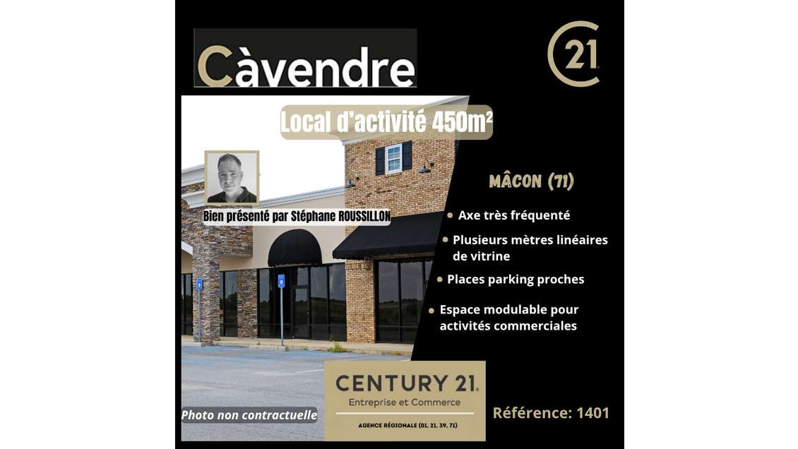 Vente local 450m² visibilité exceptionnelle Mâcon