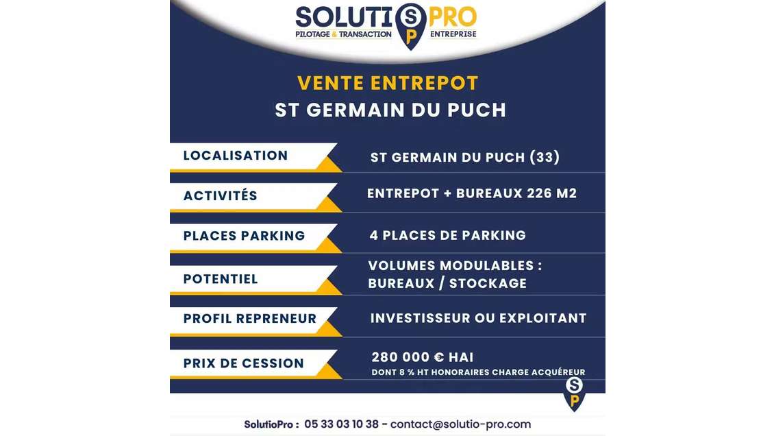 A vendre entrepôt 226m² à Saint-Germain-du-Puch