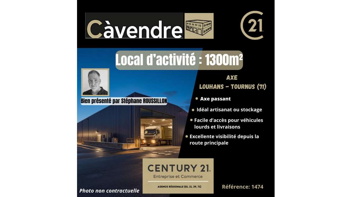 Vente local d'activité 1300m² proche Tournus