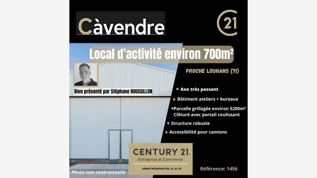 Vente local d'activité 700m² proche Louhans