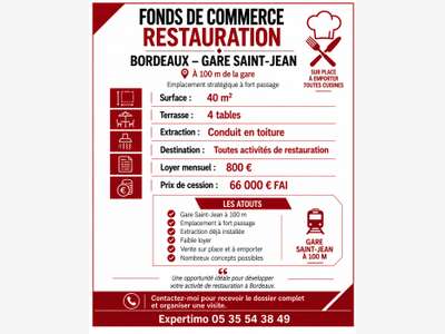 Vente local restauration Bordeaux Gare Saint -Jean