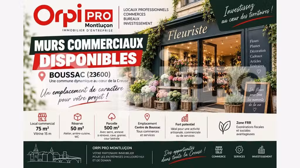 Local commercial 75m² à vendre à Boussac Zone FRR