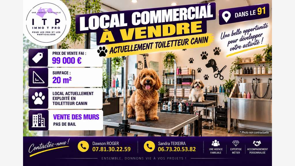 Vente murs commerciaux toilettage 19m² en Essonne