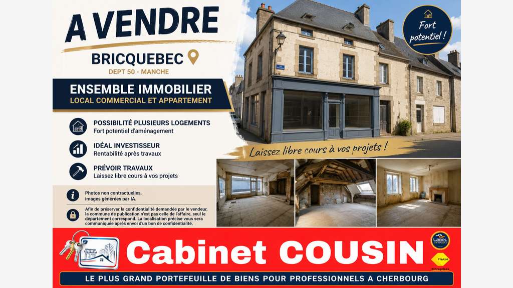 Vente murs commerciaux et appartement à Bricquebec