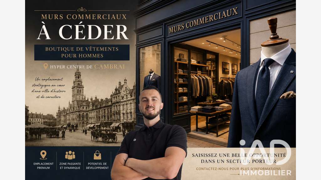 Cède local commercial 140m² à Cambrai hyper centre