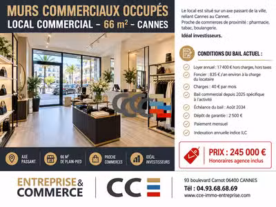 AV murs commerciaux 66m² Cannes emplacement N°1