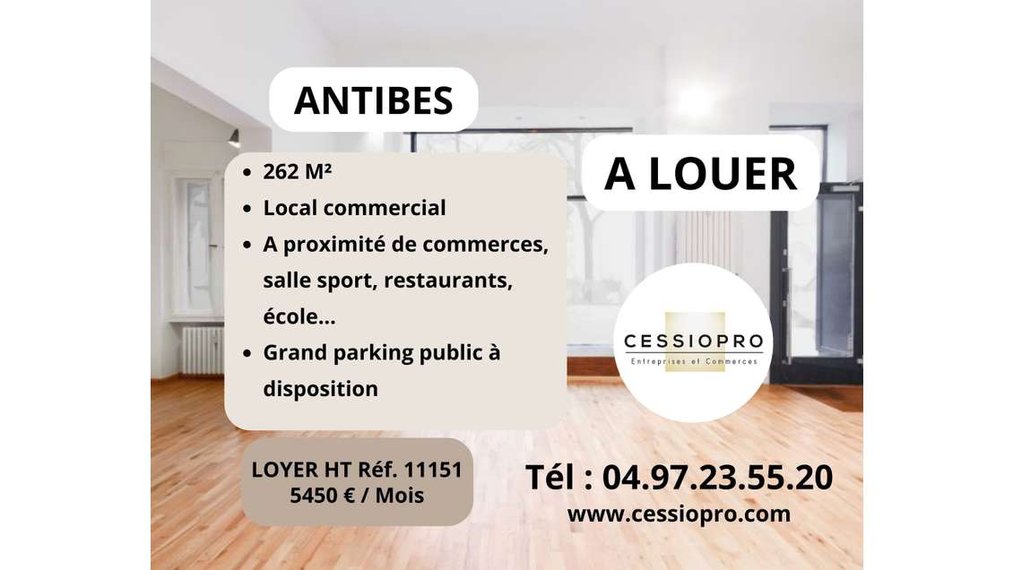 Location local 262m² à Antibes Juan les Pins