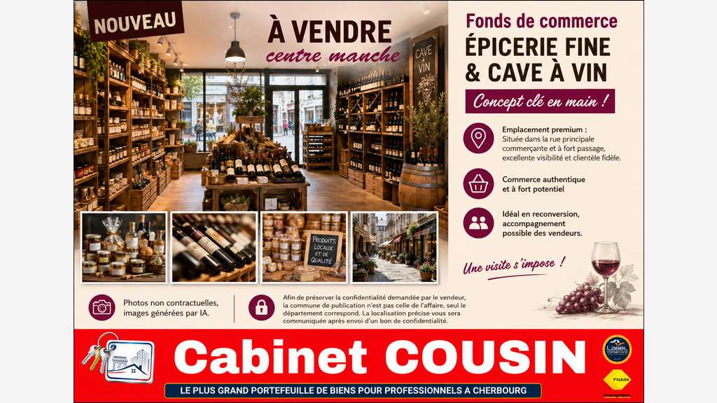 Vente épicerie fine et cave à vins à Coutances
