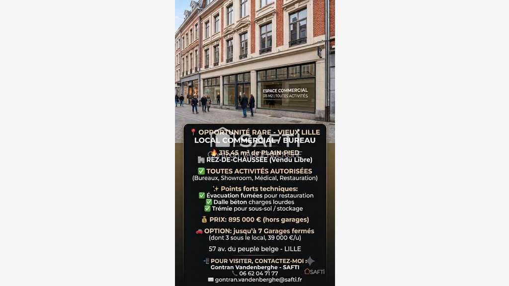 Local d'exception / bureaux 315m² Vieux Lille