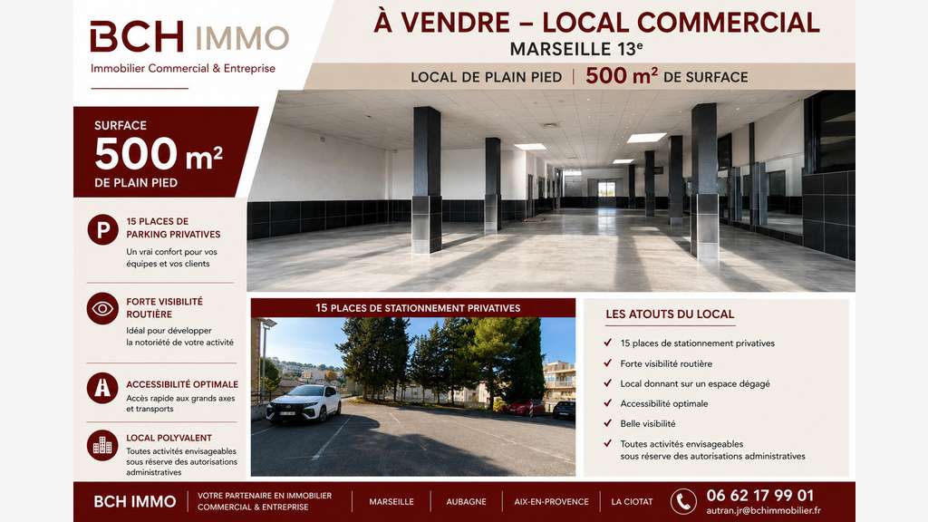 Vente murs commerciaux à forte visibilité, accès P