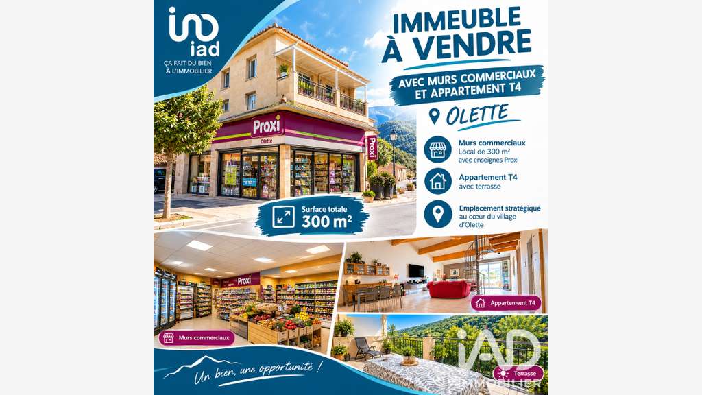 Vente murs commerciaux occupés + T4 à Olette
