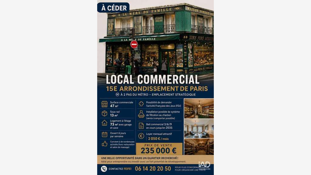 Vente local commercial proche métro à Paris 15e