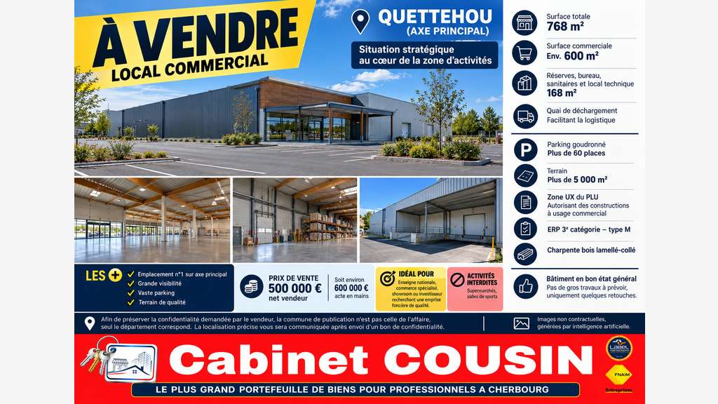 Vente local commercial de 768m² à Quettehou
