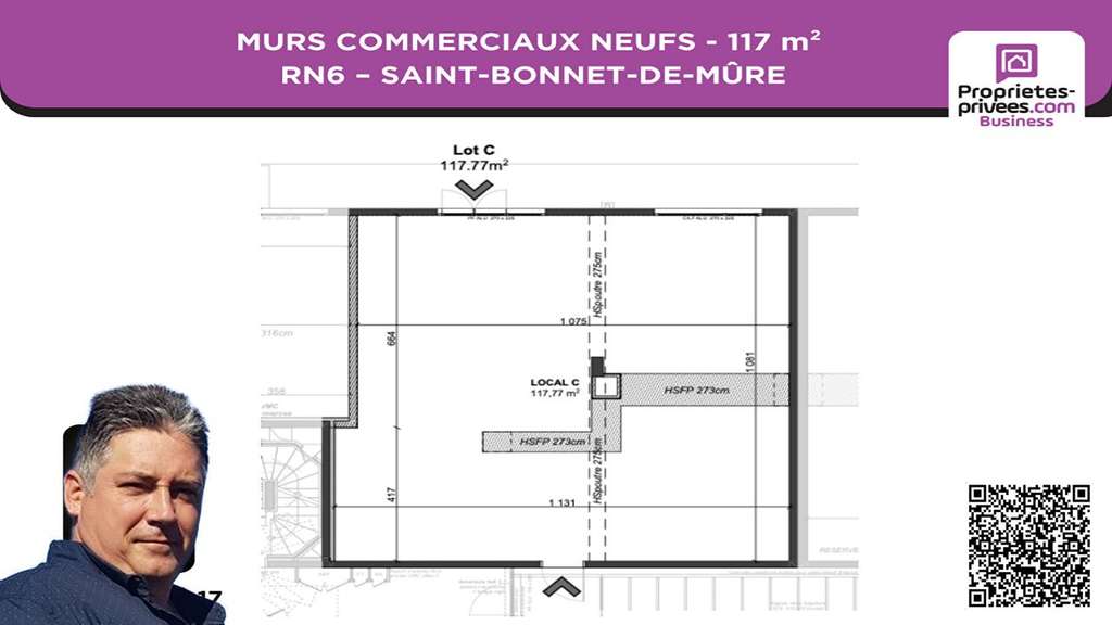 Vente murs neufs 117m² RN6 Saint-Bonnet-de-Mure