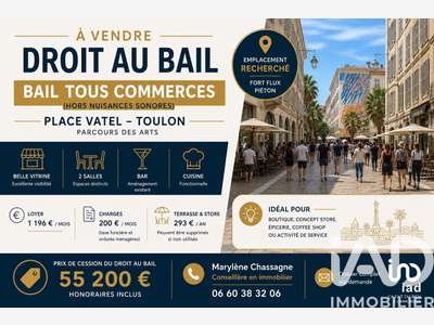 Cède bail local commercial de 62m² à Toulon centre