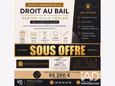 Cède bail local commercial de 62m² à Toulon centre
