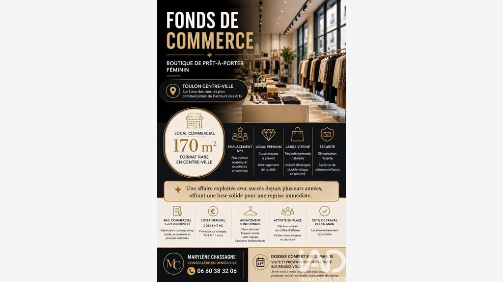 Vente boutique premium 170m² à Toulon