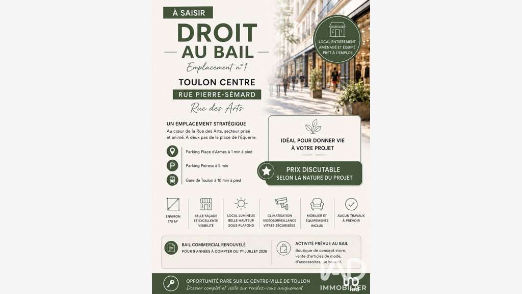 Cède local commercial de 170m² à Toulon centre