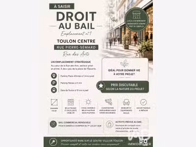 Cède local commercial de 170m² à Toulon centre