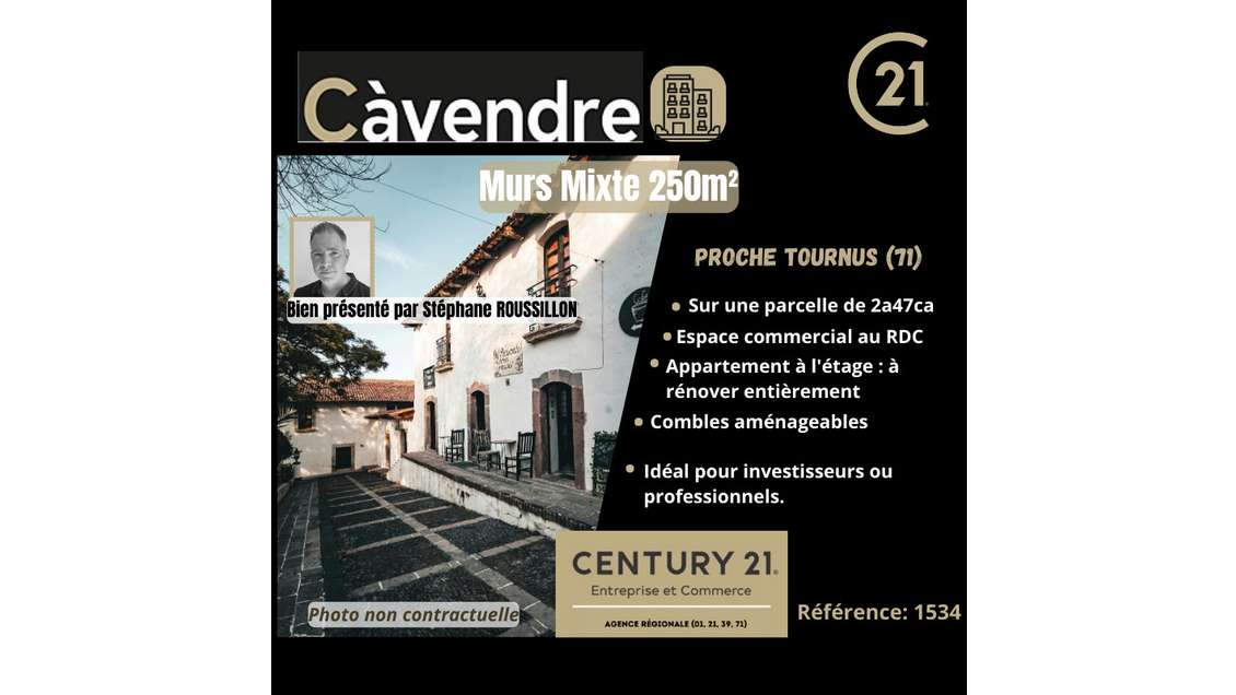 Vente bâtiment mixte de 250m² proche de Tournus