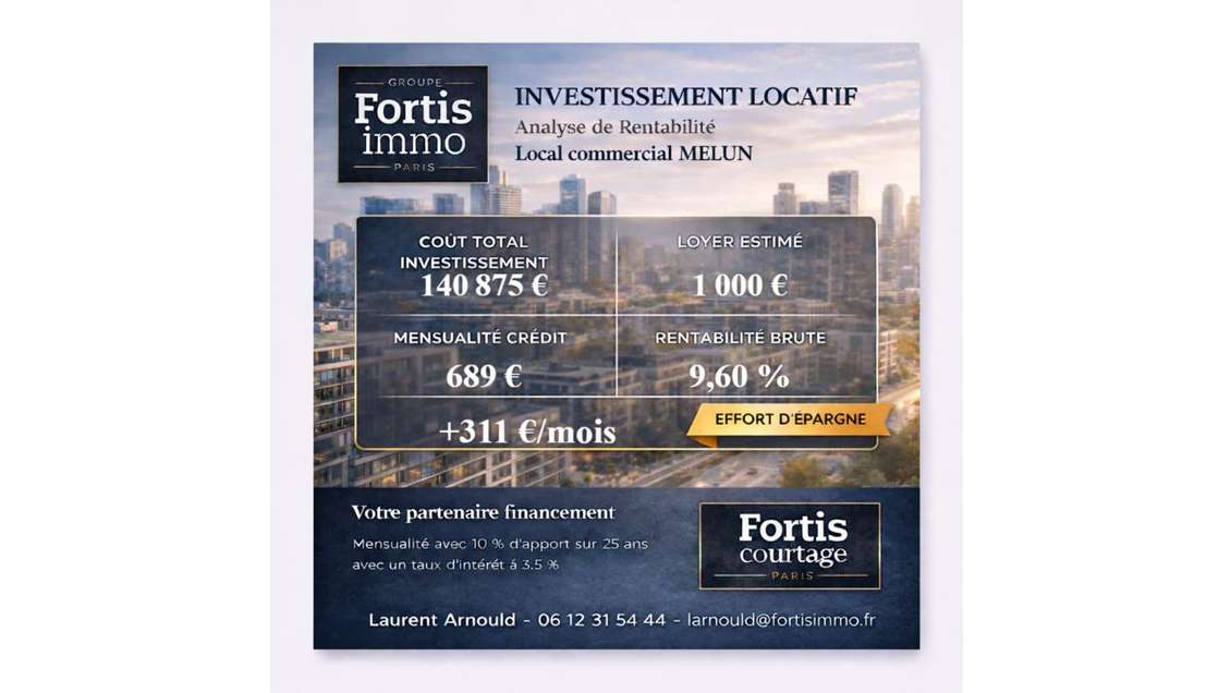 Vente local commercial 53m² libre à Melun