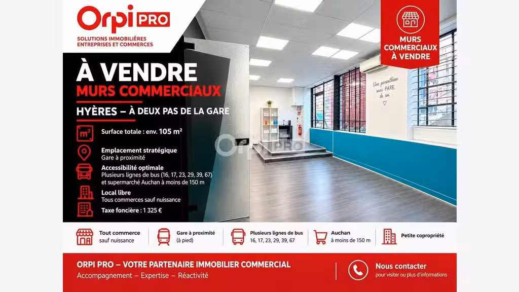 Vente murs commerciaux 105m² à Hyères Gare