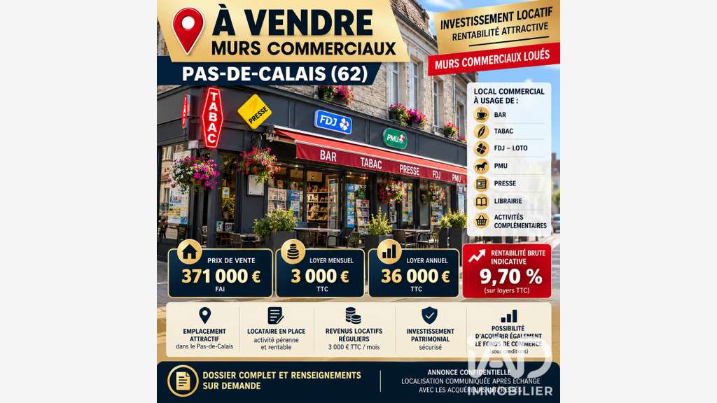 Vente murs commerciaux loués à Fressin