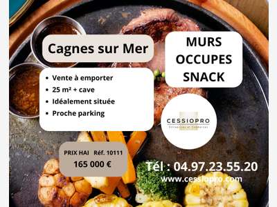 Murs occupés snack VAE 25m²+sous sol à Cagnes