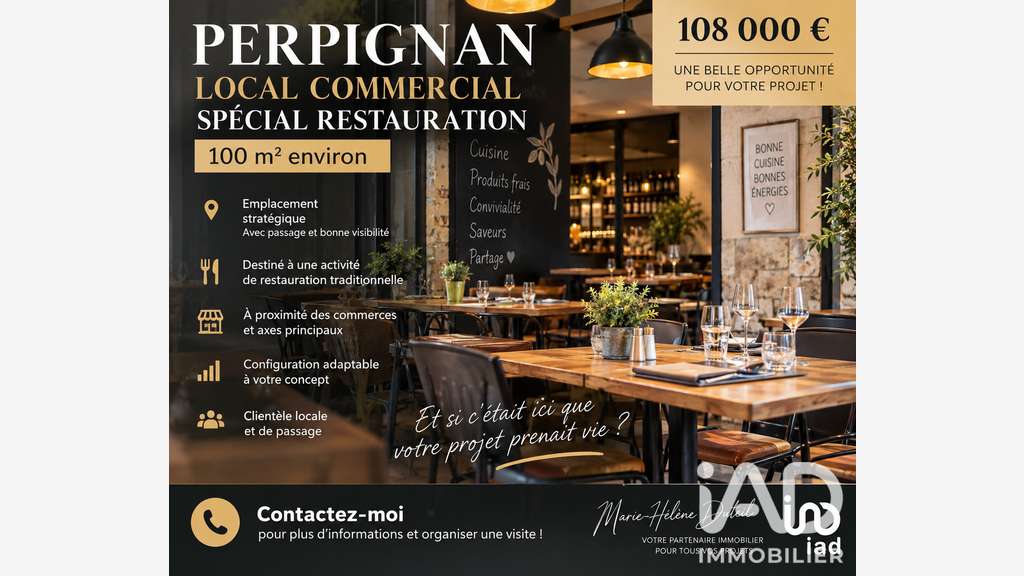Vente local commercial restaurant 100m²à Perpignan