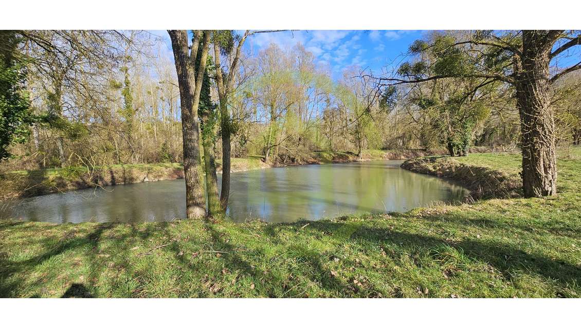 Maisonnette avec terrasse couverte en bord d'etang