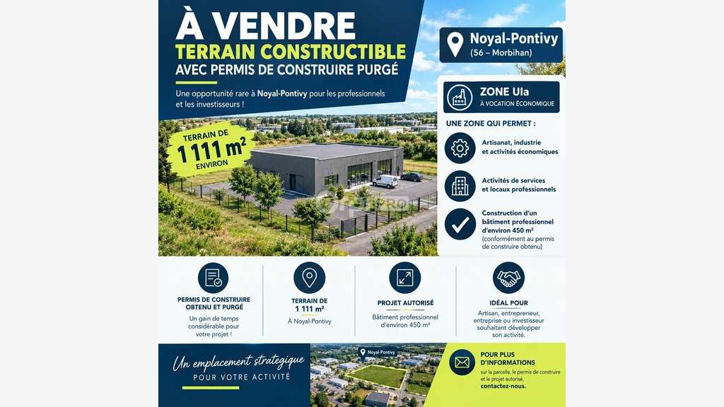 Terrain avec permis purgé à vendre à Noyal Pontivy