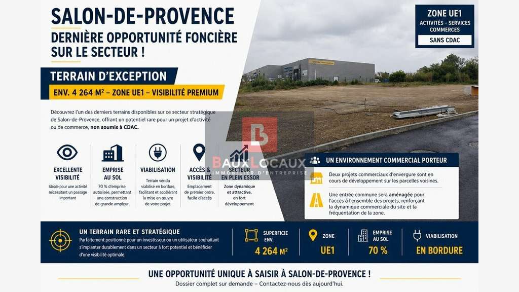 AV terrain 4264m² en zone UE1 Salon de Provence