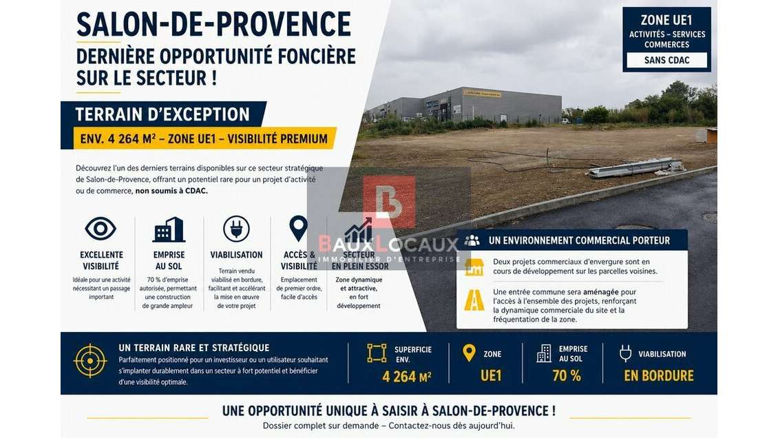 AV terrain 4264m² en zone UE1 Salon de Provence