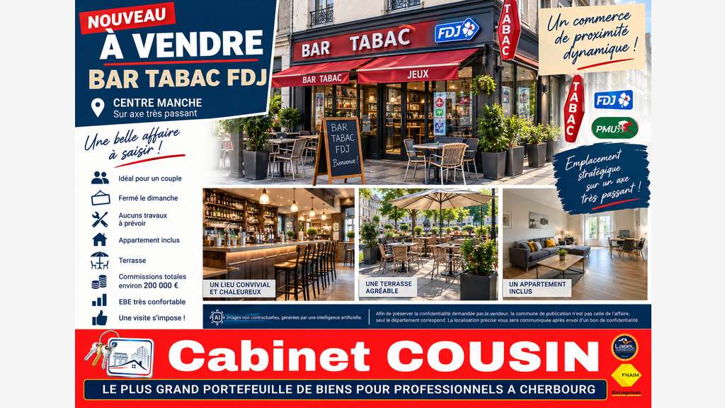 Vente bar tabac FDJ en centre Manche axe passant