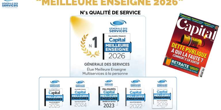 GÉNÉRALE DES SERVICES - Meilleure enseigne CAPITAL 2026 1er de la catégorie Multi-services à la personne !