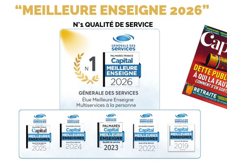 GÉNÉRALE DES SERVICES - Meilleure enseigne CAPITAL 2026 1er de la catégorie Multi-services à la personne !