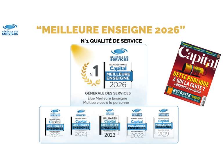 Meilleure enseigne CAPITAL 2026 1er de la catégorie Multi-services à la personne !
