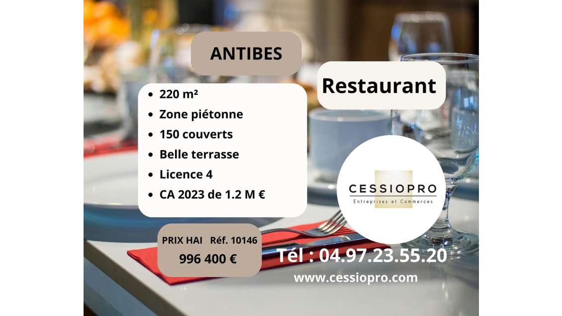 Vente restaurant réputé à Antibes zone piétonne