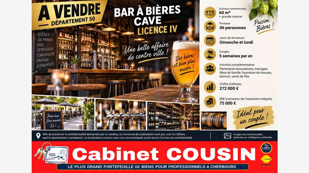 Vente bar à bieres cave licence IV à Coutances