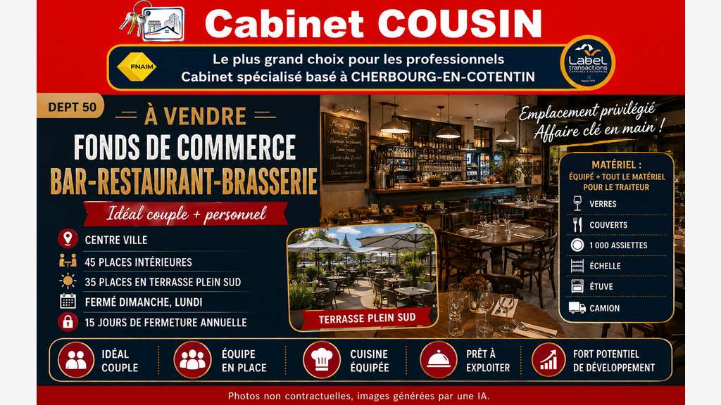 Vente bar brasserie restaurant à Cherbourg centre