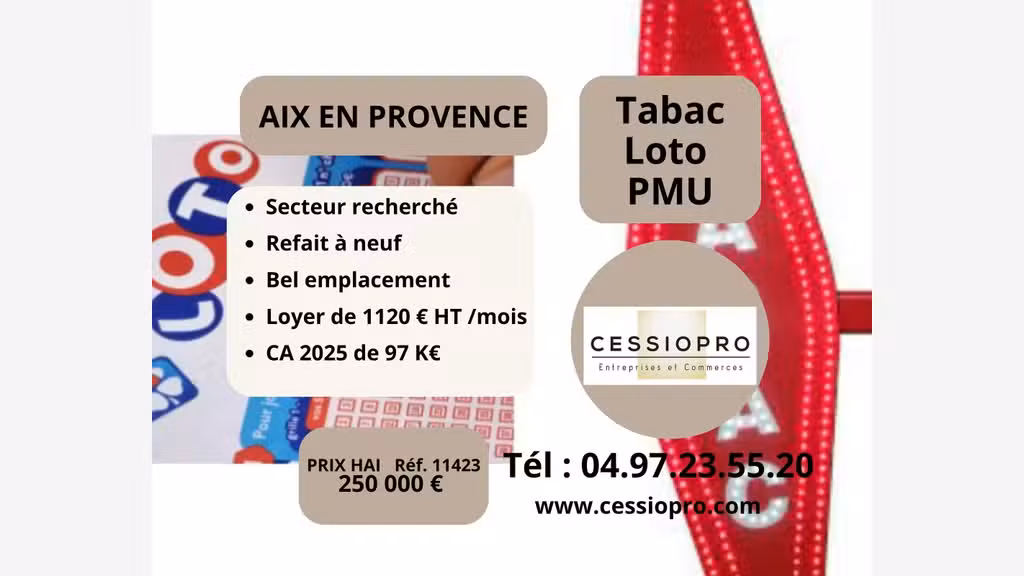 AV beau FDC tabac loto refait à neuf Aix en Pce